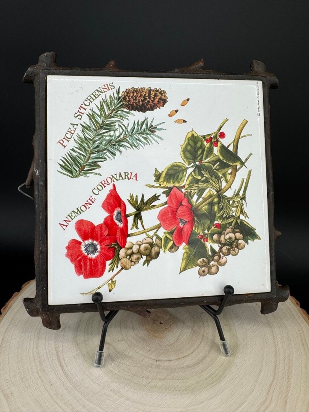 1995 Marjolein Bastin Hallmark Pine Anemone Ceramic Tile Trivet Wall Plaque